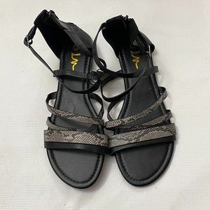 LM Women's Shoe Size 11 Black Leopard Strappy Flat Sandals Buckle Ankle NWT